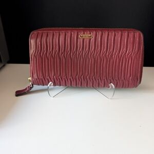 Coach Madison Gathered Twist Burgundy Leather Zipper Wallet